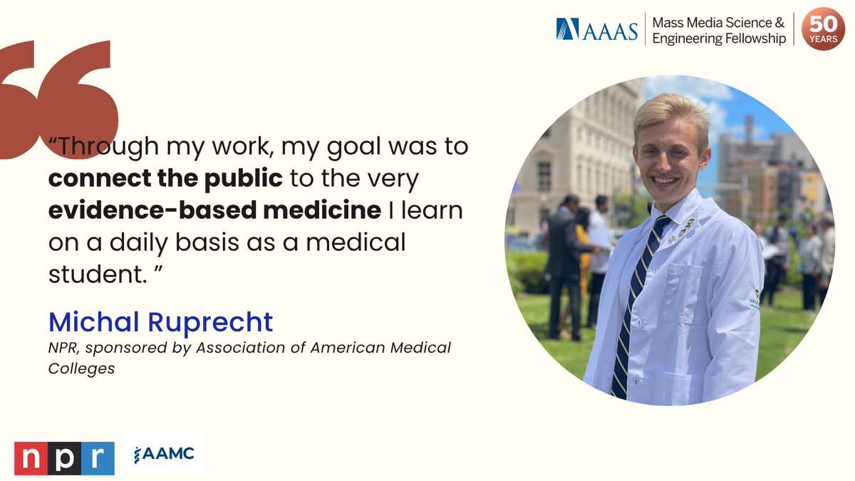🩺 Calling all med students! Michal used his medical background to write stories at <a href="/NPR/">NPR</a> sponsored by <a href="/AAMCtoday/">AAMC</a>. Read his work here: aaas.org/programs/mass-…
#MassMediaFellowship #SciComm