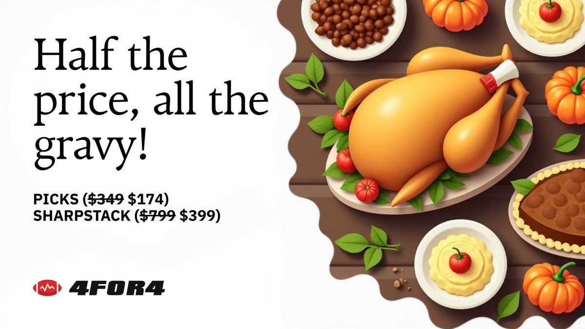 SharpStack's tweet image. Want to build plays like this every day?

Final day of the Thanksgiving sale: SharpStack 50% off through tonight.
→ 4for4.com/plans