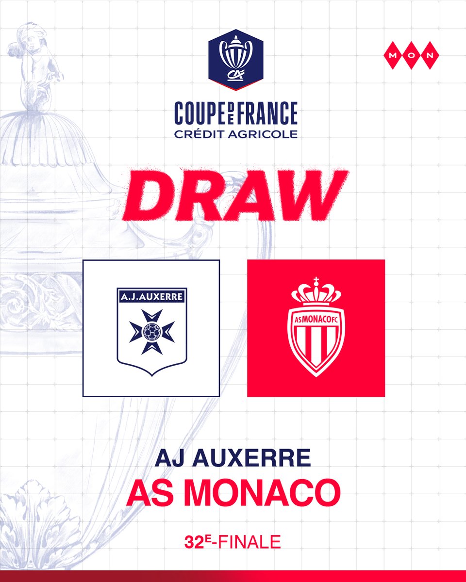 AS_Monaco's tweet image. L&apos;AS Monaco se déplacera chez l&apos;@AJA en 32e de finale de @coupedefranceCA 🗓️🏆