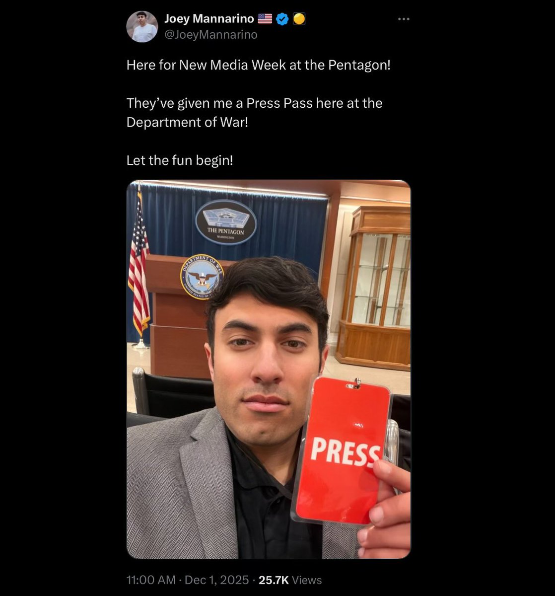 WUTangKids's tweet image. Pete Kegseth gave pentagon press passes and offices to Loomer and that Joey Mannarino guy smh….absolute clown show