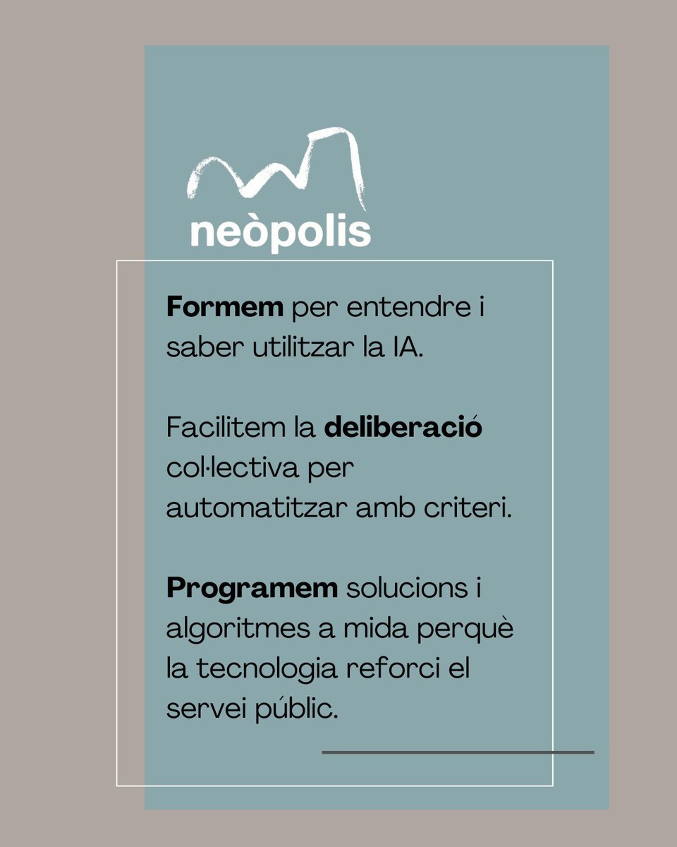 IA i món local

Primer cal entendre-la, després saber usar les eines, i només llavors automatitzar amb criteri.

A Neòpolis formem equips (tècnics i electes), dissenyem procesos deliberatius per crear bones automatitzacions i programem solucions d’IA que reforcen el servei públic