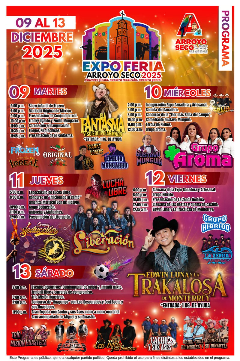 🎊‼️NUESTRA FIESTA, NUESTRA TRADICIÓN, NUESTRA GENTE‼️🎉

Así es como se anuncia la Feria Arroyo Seco 2025, esta vez con la presencia de La Trakalosa de Monterrey, El Fantasma, Aroma y Grupo Liberación:

dondehayferia.com/feria-arroyo-s…