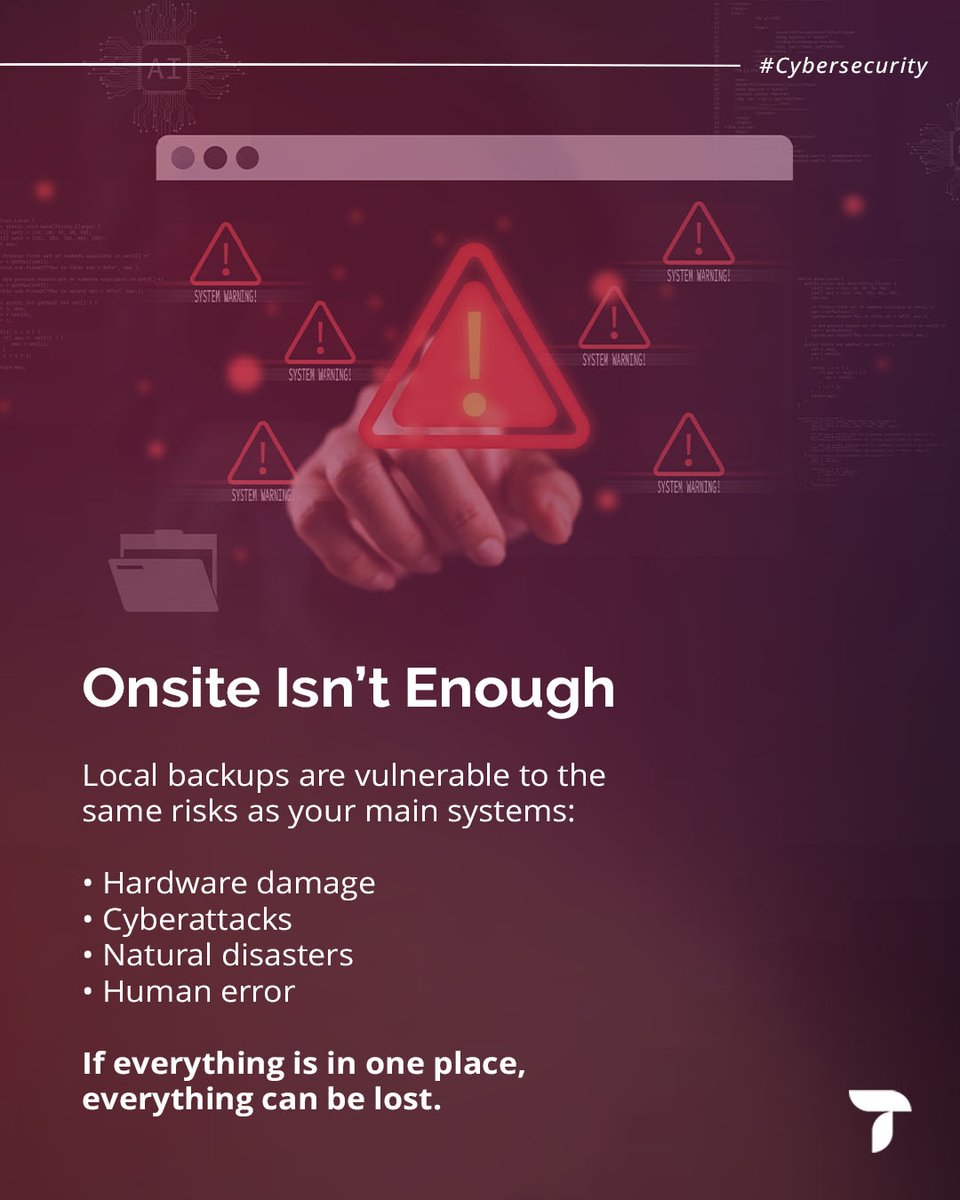 think_swift's tweet image. Whether it’s accidental deletion or a system meltdown, offsite backups let you restore your business quickly. 

Your data is the backbone of your business. 

Let ThinkSwift MSP make sure it lives safely.

#BusinessContinuity #DataProtection #BackupSolutions #ITSecurity