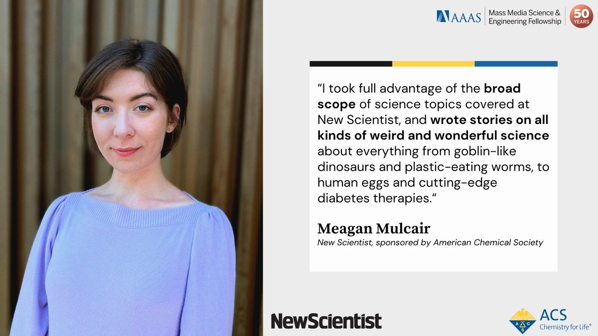 🦕Spotlight on Meagan! Hosted by <a href="/newscientist/">New Scientist</a> and sponsored by <a href="/AmerChemSociety/">American Chemical Society</a>, Meagan spent the summer diving deep into impactful stories. Check them out: aaas.org/programs/mass-…
#MassMediaFellowship #SciComm