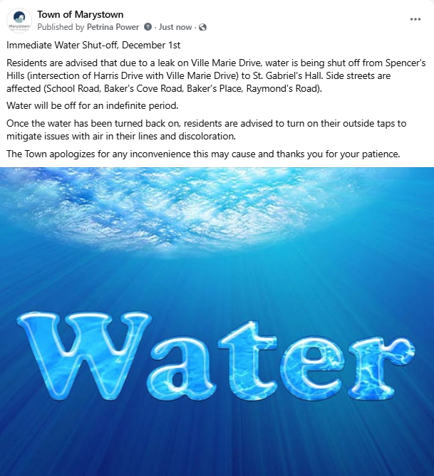 Immediate Water Shut-off, December 1st