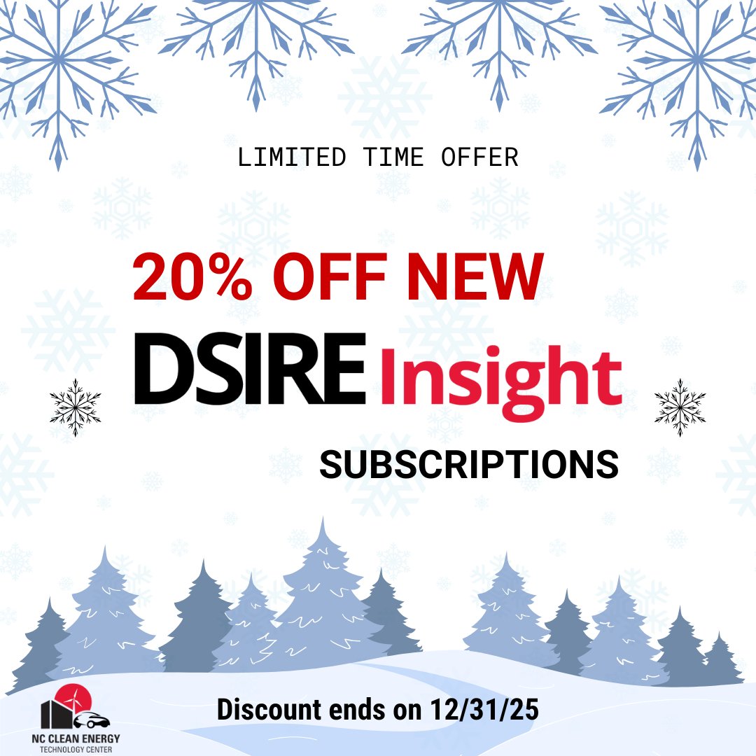 ✨ It's our end-of-year sale! ✨New subscribers to DSIRE Insight can receive 20% off a new annual subscription through December 31, 2025.

See our subscription offerings at dsireinsight.com/subscriptions

Email us at dsire-admin@ncsu.edu to take advantage of the offer! 💌

#sale #policy