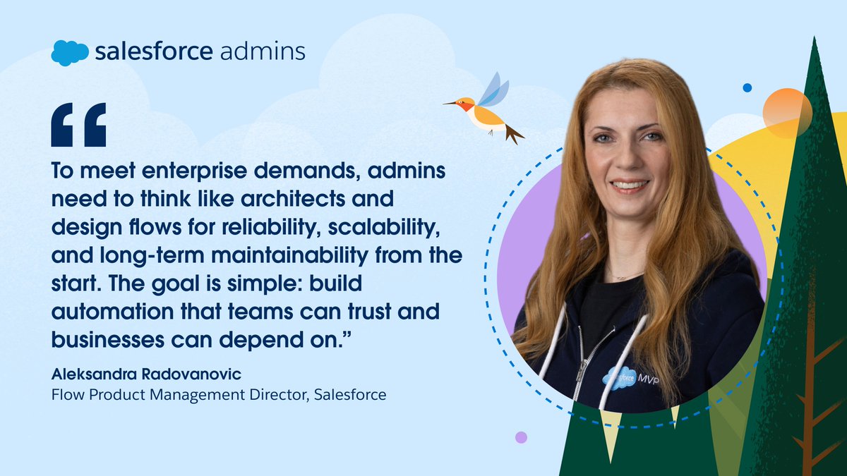 SalesforceAdmns's tweet image. ⚙️ When automation supports enterprise teams, it needs more than good intentions. It needs good design.

@Salesforce Flow PM Aleksandra Radovanovic breaks down how to build flows that scale and stand the test of time. 

Read her blog post here: sforce.co/4pGGlVc