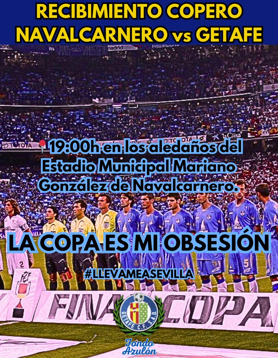 Para todos los azulones que hemos conseguido entrada:

¡NOS VEMOS A LAS 19:00h PARA RECIBIR AL EQUIPO!

LA COPA ES MI OBSESIÓN
#LlévameASevilla