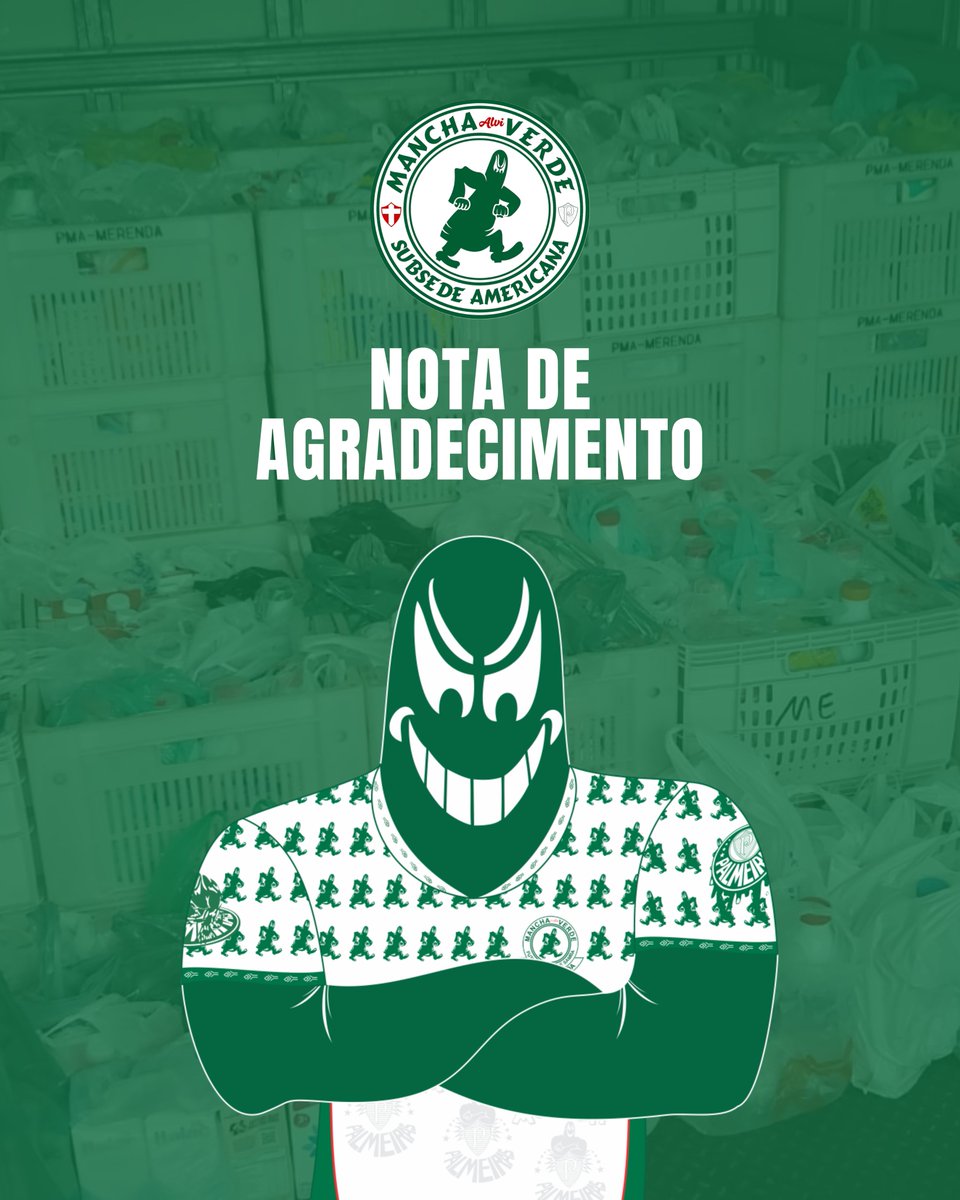 MVAmericana's tweet photo. Nota de Agradecimento

A Mancha Verde Subsede Americana gostaria de expressar sua mais sincera gratidão a todos que contribuíram para a realização da nossa grande festa durante a final da Copa Libertadores. https://t.co/PGIs1WMsi2
