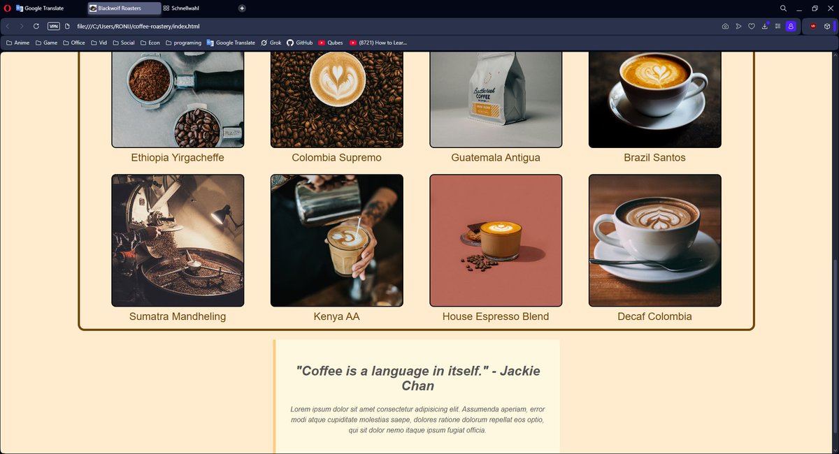 RonicanB's tweet image. thegreatoverwolf.github.io/coffee-roaster…
Day 9⃣ add imges and quote
#WebDevelopment #100DaysOfCode #HTMLCSS #HTML #CSS #WebDev