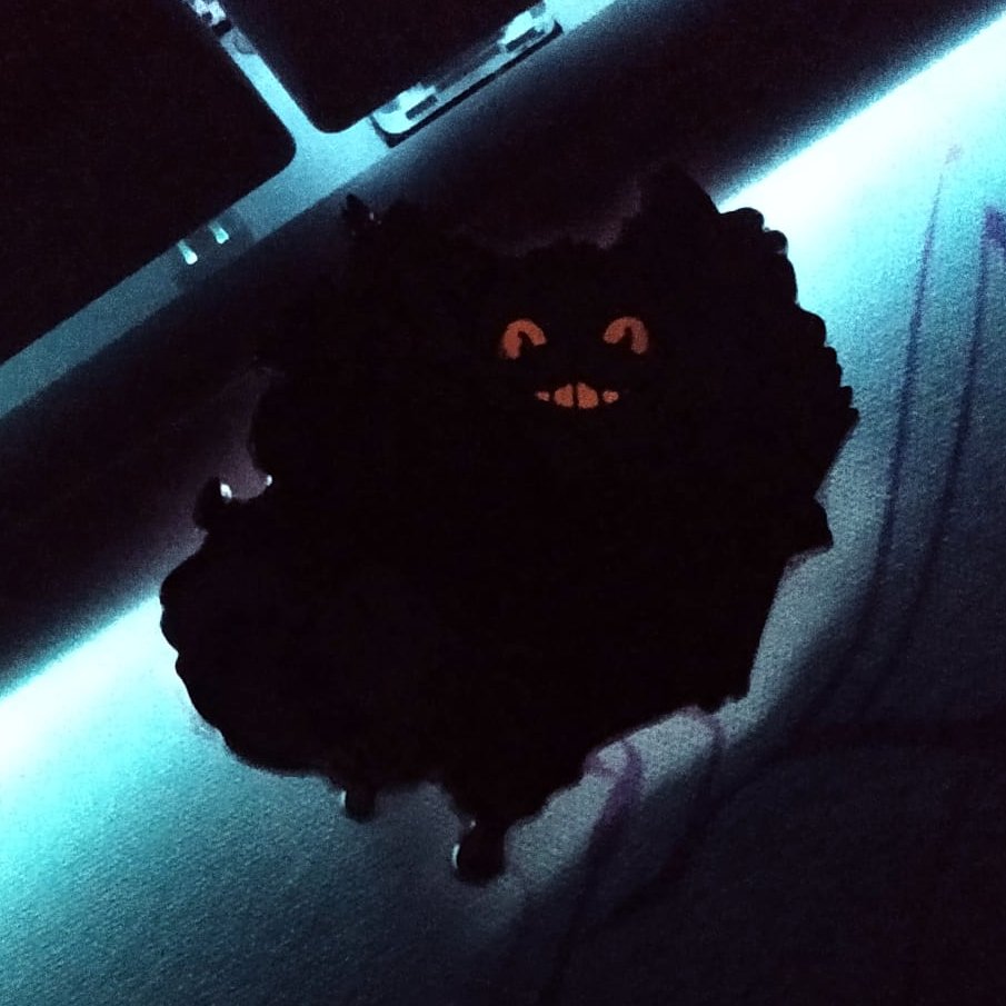 My Cheshire pin glows in the dark!!😶‍🌫️