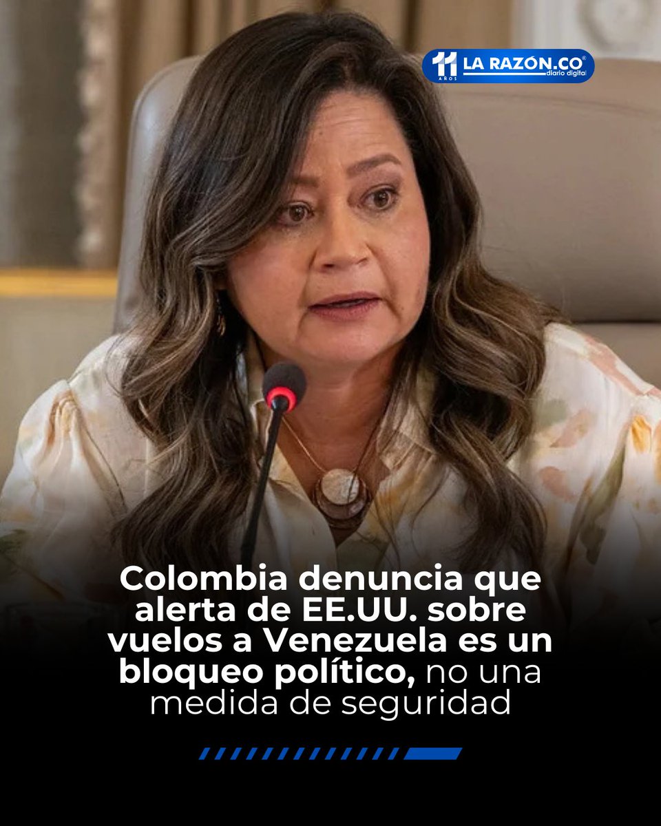 LaRazonCo's tweet image. #Nación | La ministra de Transporte de Colombia, María Fernanda Rojas Mantilla, cuestionó la advertencia emitida por la Administración Federal de Aviación (FAA) de Estados Unidos sobre los vuelos hacia Venezuela, calificándola como una medida política que viola principios…
