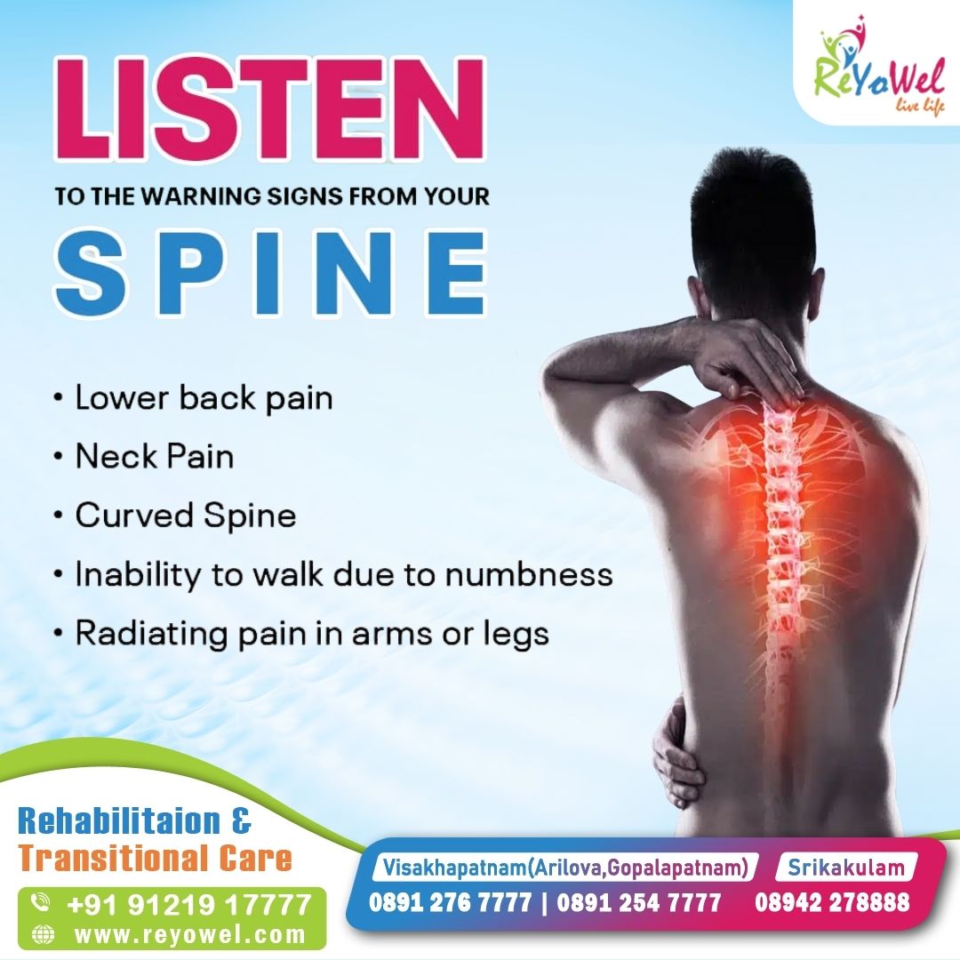 reyowel's tweet image. LISTEN TO THE WARNING SIGNS FROM YOUR SPINE
- Lower back pain
- Neck Pain
- Curved Spine
- Inability to walk due to numbness
- Radiating pain in arms or legs
#ReyowelCare #RehabilitationCare #TransitionalCare #HealingWithCare #PatientRecovery #PostSurgeryCare  #RegainIndependence
