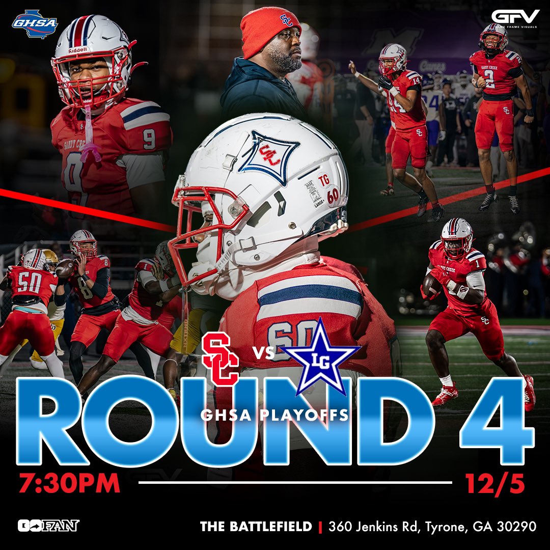 @sandycreekfb moves on to round 4 of the GHSA Playoffs!  Be there to witness a great match up vs Lagrange. The Battlefield will be packed.

#sandycreek #gfv #ghsa #football #ncaa #tyrone #battlefield #patriots
