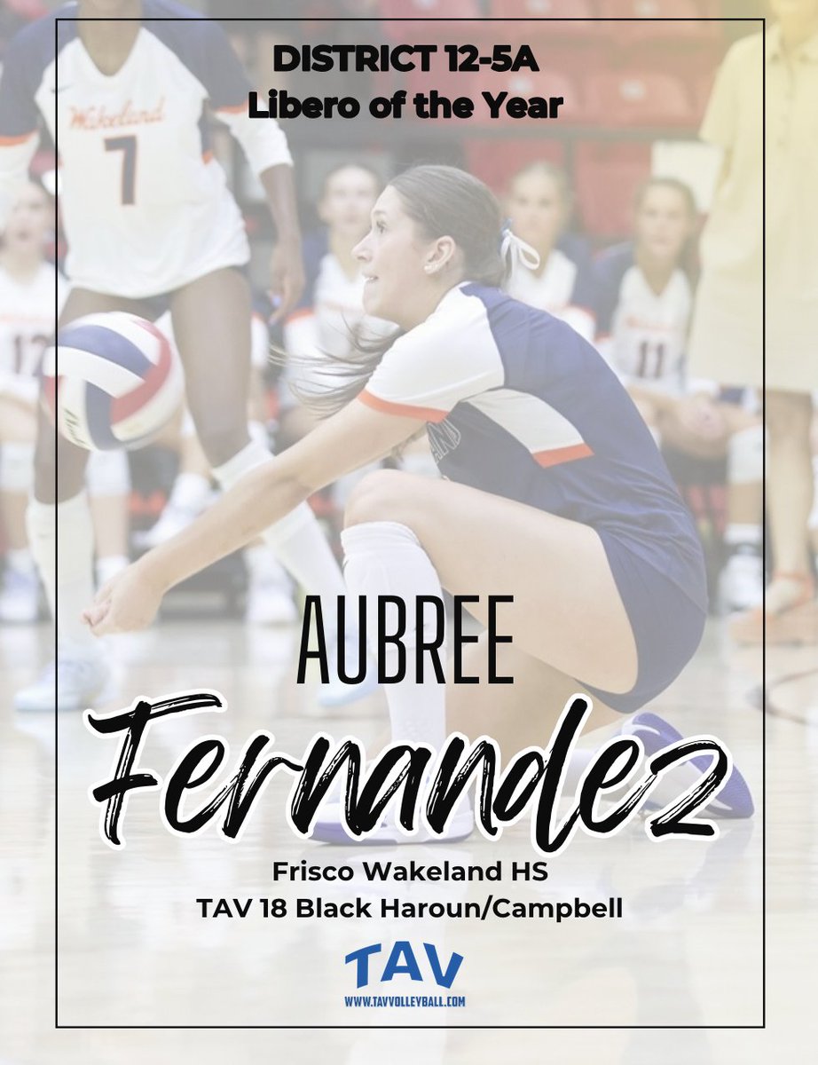 TAVVolleyball's tweet image. Congrats to #TAV18BlackHaroun athlete Aubree Fernandez (Frisco Wakeland HS/Campbell) for being named District 12-5A Libero of the Year!  #GoTAV