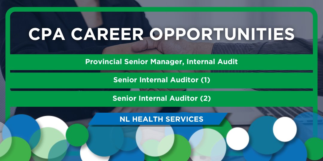 Career Opportunities: 

NL HEALTH SERVICES
Provincial Senior Manager, Internal Audit
Senior Internal Auditor (1)
Senior Internal Auditor (2)

Visit our Career Opportunities page to see these role and more: cpanl.ca/CPANL/Opportun…