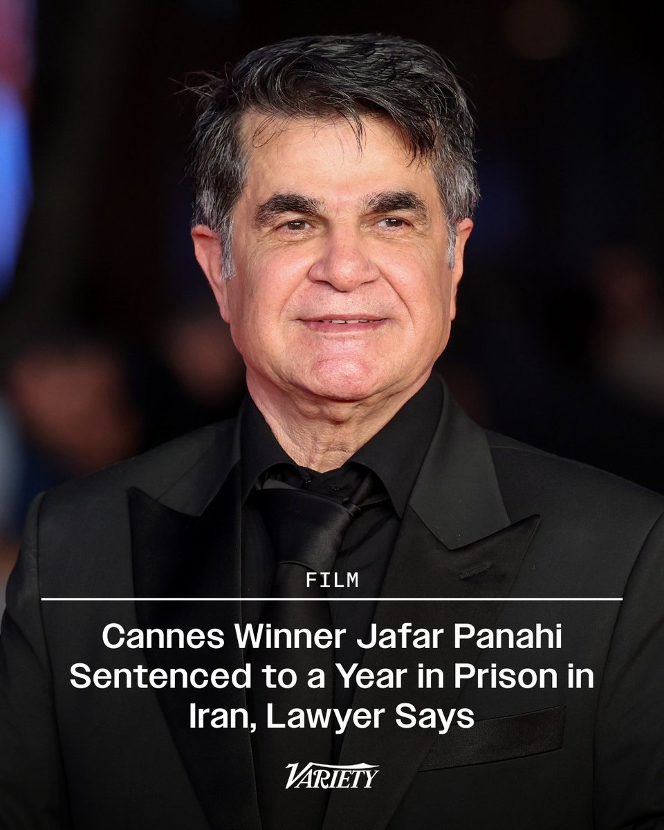 Variety's tweet image. Jafar Panahi has been sentenced in Iran to one year in prison and given a two-year travel ban, according to his lawyer. He’s also been barred from joining any political or social groups and plans to appeal.

variety.com/2025/film/glob…