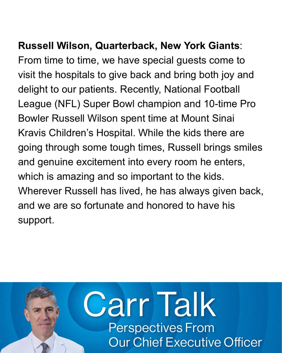 DangeRussWilson's tweet image. We are Grateful &amp;amp; Humbled Dr. Carr by your kind words! Our @WhyNotYouFdn Working w/ @MountSinaiPeds shows Compassion is Powerful! Witnessing these kids endure life’s toughest battles is a testament to their strength and to God’s grace! #WhyNotYou bit.ly/4oraMNS