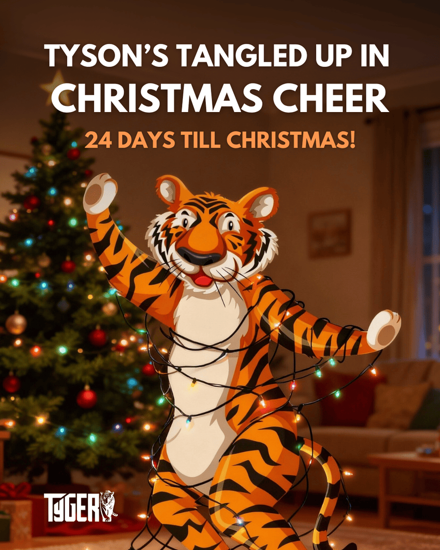 TygerGrp's tweet photo. Someone tell Tyson that the lights go on the tree, not on him! 

The Christmas countdown is officially on — just 24 days to go!

#Tyson #TygerGroup #ChristmasCountdown #ChristmasCheer https://t.co/BaoYkrRKnd