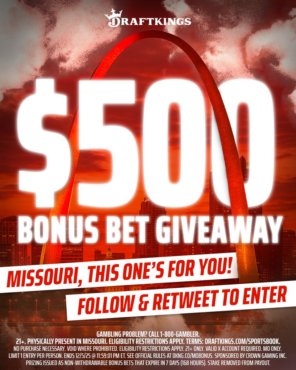 HEY MISSOURI 👋 

Happy launch day! To celebrate, 𝗧𝗘𝗡 $500 Bonus Bets are up for grabs. To enter, simply:
1. Follow <a href="/DKSportsbook/">DraftKings Sportsbook</a> 
2. Retweet this tweet