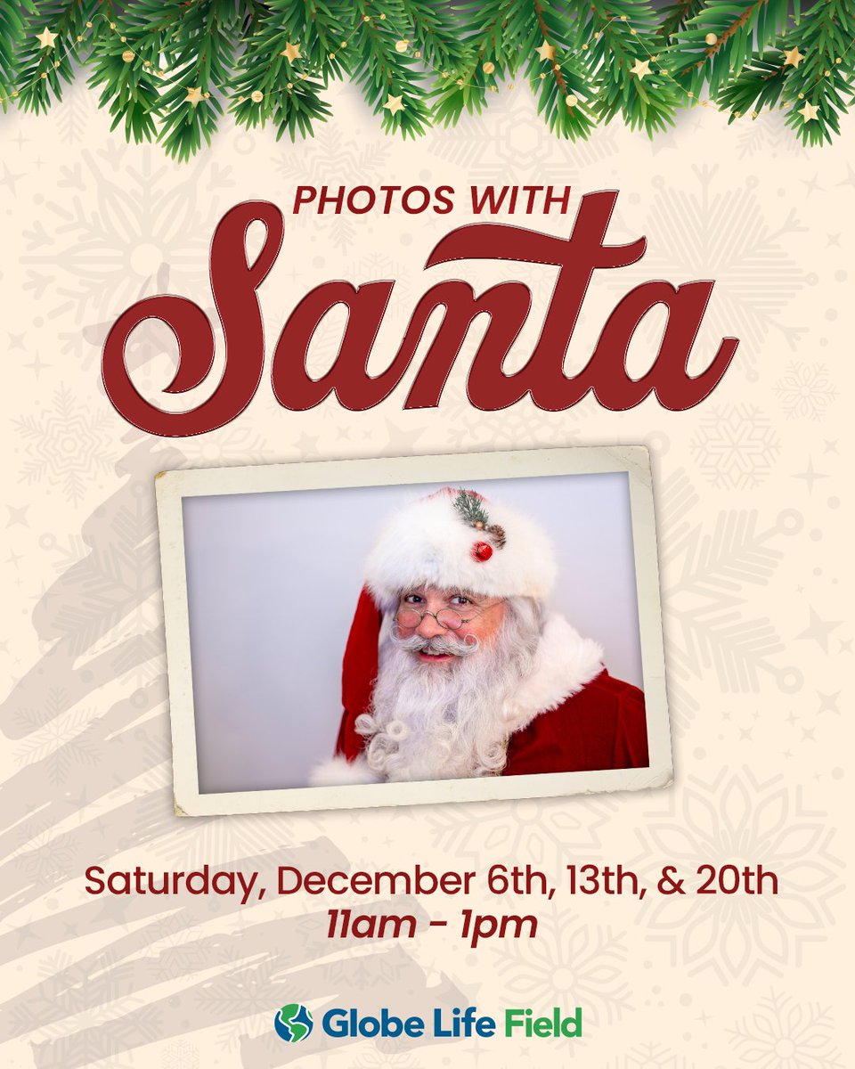 CAPTURE MEMORIES 📸

Globe Life Field is becoming Santa's Workshop on select dates in December! This festive experience includes a meet &amp; greet photo op with Santa and an exclusive tour of the ballpark with stops at:

⚾️Dugout
⚾️John Blake Press Box
⚾️Broadcast Booths
⚾️Founder's