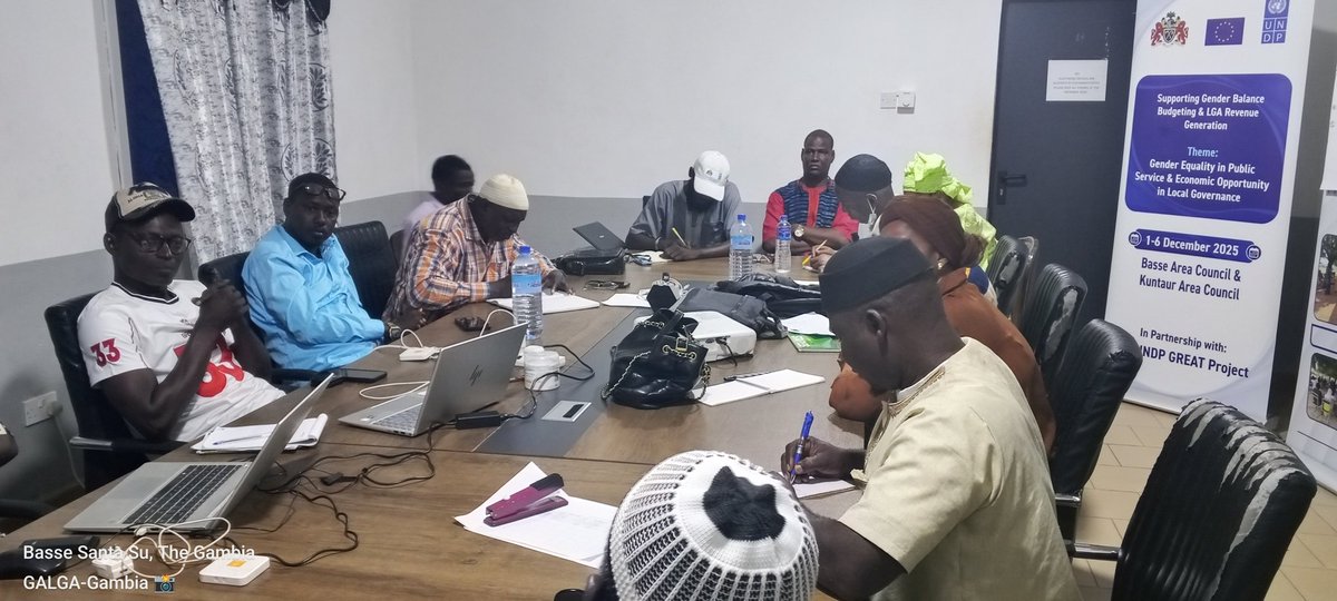 GALGAGambia's tweet photo. Today, in partnership with @MoLRGGambia, we initiated a six-day training session for Councilors and staff of #BsAC and #KTRAC, focusing on Gender Balanced Budgeting and LGA Revenue Generation with support from @UNDP_TheGambia and @EUinTheGambia through the GREAT Initiative. https://t.co/2q6vo3bXJg