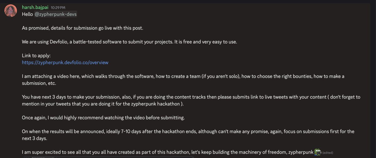 Zypherpunk ハッカソン：提出受付開始のお知らせ