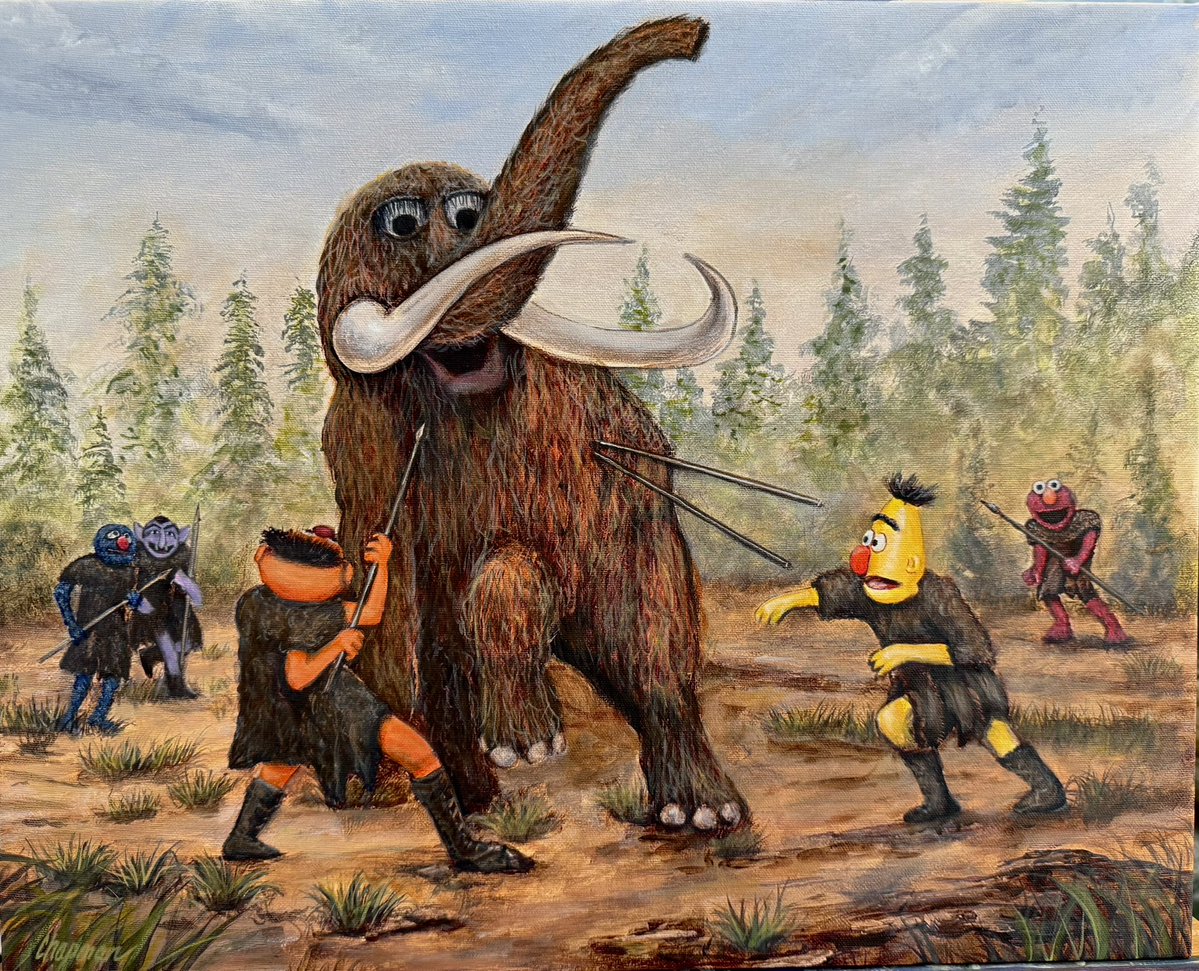 Travispaints's tweet image. I painted some Prehistoric Sesame Street