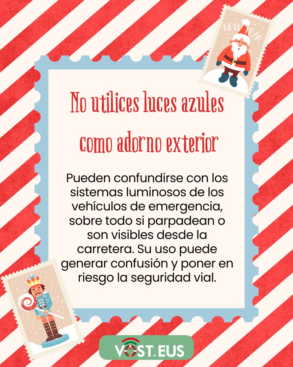 🚨 No utilices luces azules como adorno exterior en tu vehículo o vivienda. Pueden confundirse con los sistemas de emergencia si parpadean o se ven desde lejos, generando confusión y poniendo en riesgo la seguridad vial.

#Trafikoa
#Tráfico