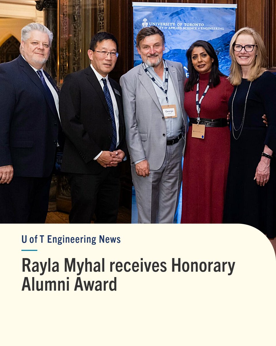 UofTEngineering's tweet image. 👏 Rayla Myhal has received the Honorary Alumna Award, an Engineering Alumni Network Impact Award recognizing her significant contributions to #UofTEngineering.

Read the story: uofteng.ca/yhn4bs #UofT