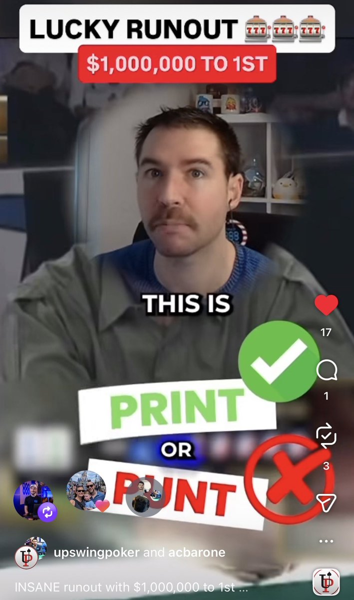 Check out the brand-new ‘Print or Punt’ series from <a href="/UpswingPoker/">UpswingPoker</a> where I review a hand and decide if the players printed ✅ or punted ❌  

Note: Not shaving my mustache before filming this first  episode might have been a punt ❌ 

Link in comments below 👇