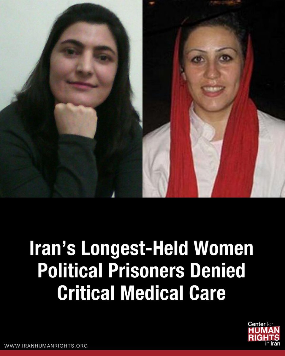 ICHRI's tweet image. Iran’s two longest-held female political prisoners, Zeynab Jalalian and Maryam Akbari Monfared, are being systematically denied urgent medical care despite serious and documented health needs. 

🚨 Zeynab Jalalian, the only female political prisoner in Iran serving a life…