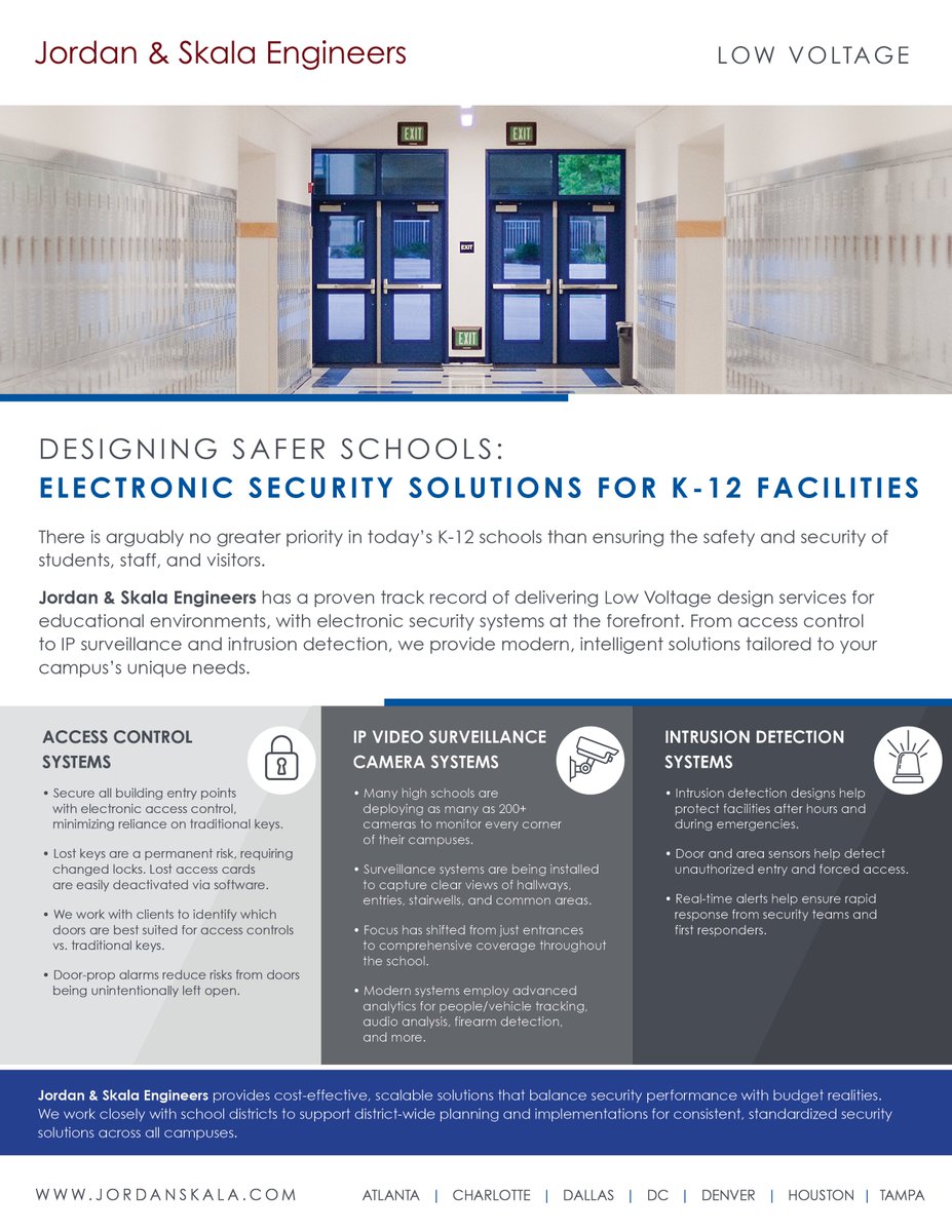 Strengthening campus safety starts with our modern Low Voltage design strategies tailored for today’s educational settings. Click here to explore more: jordanskala.com/contact/

#ContactUs #EngineeringExcellence