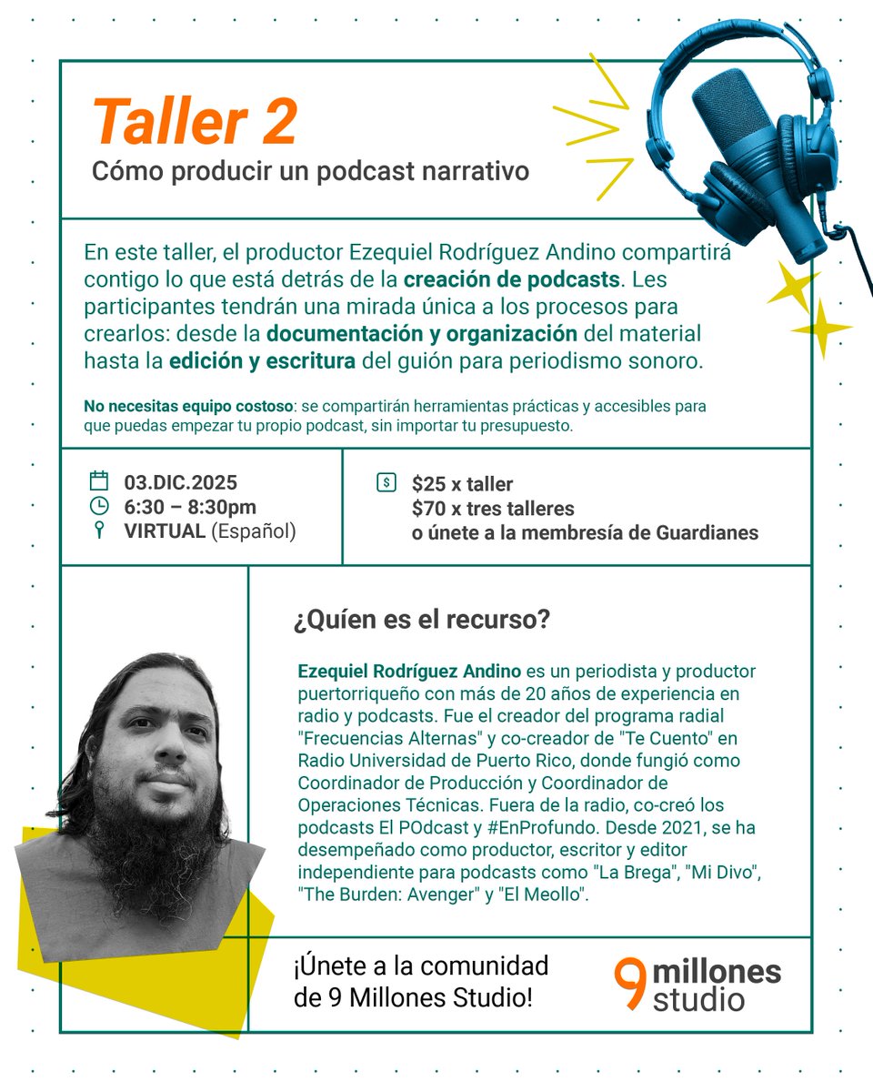 eldifusor's tweet photo. ¡Wepa! Un pequeño #shamlessplug 

El miércoles 3 de diciembre voy a estar dando un taller  sobre podcasts narrativos.

Es un incentivo para que te unas a la membresía de Guardianes de la corilla de @9millonespr 

Lee todos los detalles aquí: https://t.co/3qofADEOHT https://t.co/pH8CWe3krj