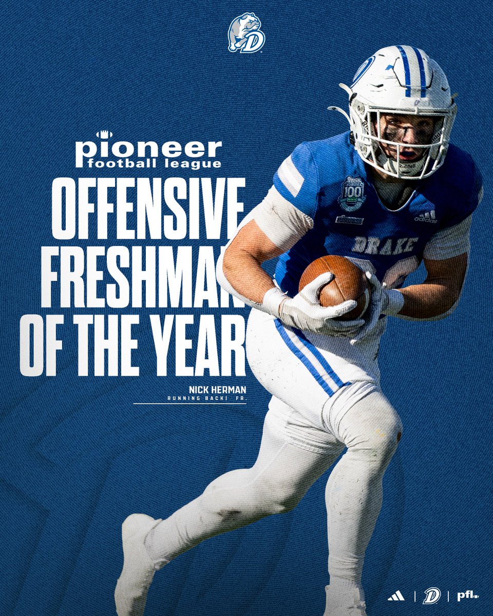🌟 𝐏𝐅𝐋 𝐎𝐅𝐅𝐄𝐍𝐒𝐈𝐕𝐄 𝐅𝐑𝐄𝐒𝐇𝐌𝐀𝐍 𝐎𝐅 𝐓𝐇𝐄 𝐘𝐄𝐀𝐑 🌟

Nick Herman becomes the first Drake rookie to win the Offensive Freshman of the Year award.

#DSMHometownTeam