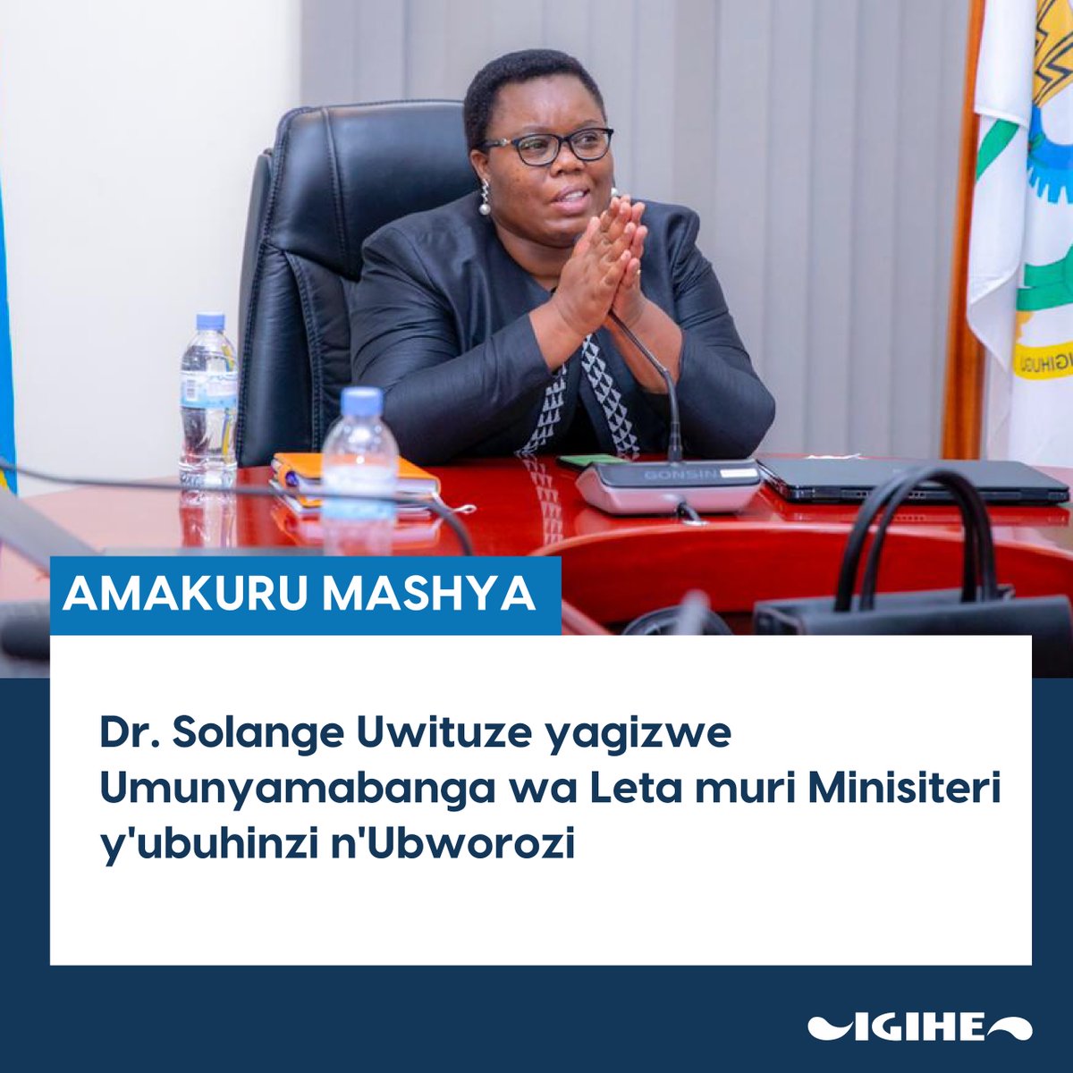 IGIHE's tweet photo. Dr. Solange Uwituze wari Umuyobozi Mukuru w’agateganyo w’Ikigo cy’Igihugu gishinzwe Ubuhinzi n’Ubworozi (RAB), yagizwe Umunyamabanga  wa Leta muri Minisiteri y’Ubuhinzi n’Ubworozi asimbuye Dr. Ndabamenye wagizwe Minisitiri. https://t.co/Oj6ofuC8VY
