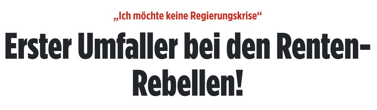 „Wir brauchen eine stabile Regierung. Ich möchte keine Regierungskrise“, sagt er. Deshalb werde er im Zweifel sogar gegen seine eigene Überzeugung abstimmen – also so, dass seine Stimme nicht das Scheitern des Rentenpakets verursacht.

Das ist Politik. 🤡