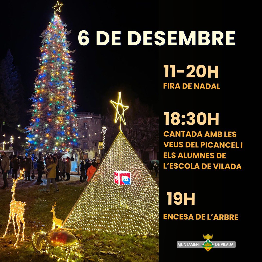 Aquest dissabte 6️⃣ de desembre el tornem a encendre 🎄 

Vine a veure l’arbre més bonic de Catalunya, vine a #Vilada 

#visitvilada #elberguedà #berguedà