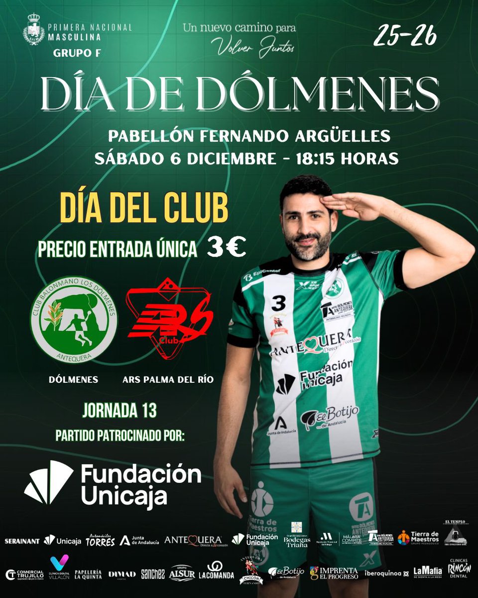 🤾🏼‍♂️ DÍA DEL CLUB 👉🏼 Cita muy importante en el Argüelles ante un duro rival 💪🏼

¡Os necesitamos! Partido patrocinado por <a href="/FundUnicaja/">Fundación Unicaja</a> 🙏🏼

🏆Jornada 13 - 1ª Nacional
🆚 <a href="/arspalmadelrio/">Club Balonmano Ars Palma del Rio</a> 
📅 Sábado 6 diciembre
🕒 18:15 horas
📍 P. Fernando Argüelles
🎟️ Precio único para todos: 3€