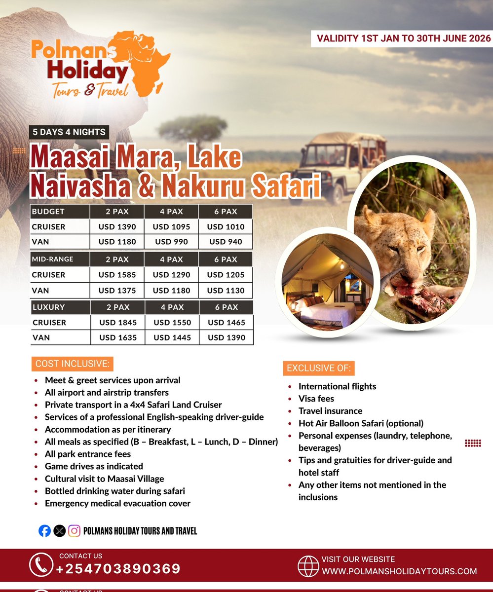 PolmansTours's tweet photo. Kenya Safari with Polmans Holiday Tours 
Africa Safari packages
Private Packaged Safari 

#Safari #tour #kenya https://t.co/KRiBWm1tCi