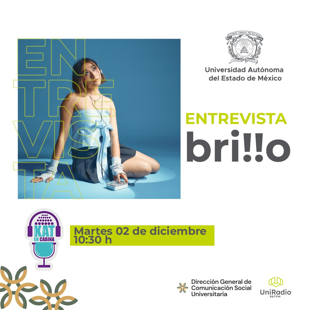 Este martes en Kat en Cabina platicaremos con Bri!!o, un proyecto que viene a envolvernos con su vibra de soft dream pop. Sintonízanos este 02 de diciembre a las 10:30 h por UniRadio 99.7 FM y en uniradio.uaemex.mx.

#Reimagina #UniRadio