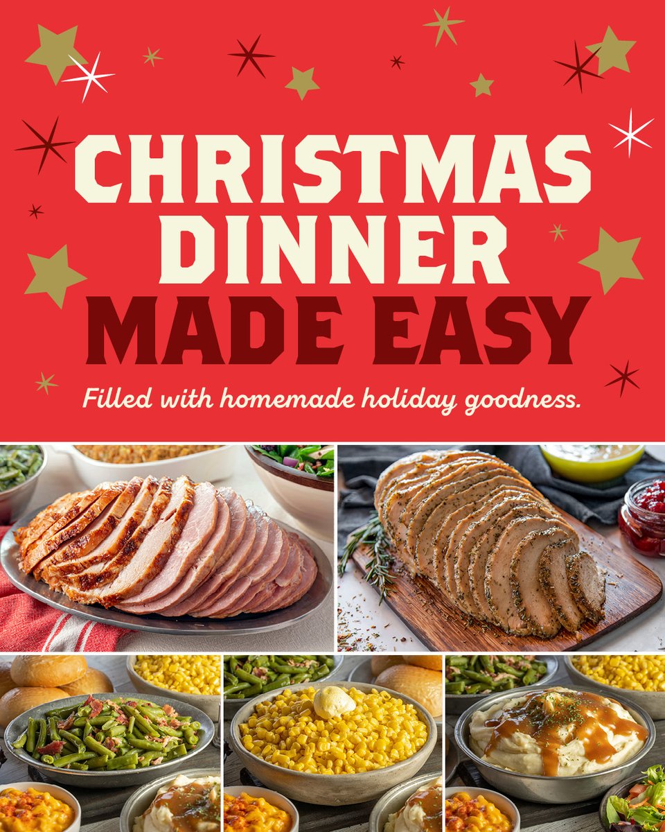 PonBonSteak's tweet photo. Let us cook so you can celebrate! 🌟🎄 Grab our Christmas Feast To Go with your pick of turkey or ham with stuffing, cranberry sauce, a warm roll, and two sides. Make it extra merry by adding dessert! 🙌

Valid at participating locations. Prices &amp; items may vary per location. https://t.co/zDKLIhy827