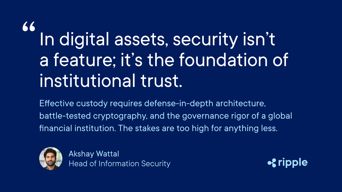 Ripple's tweet image. To capture the value of a projected $16 trillion tokenized economy, institutions need more than just storage. They need resilience.

At Ripple, we provide a security environment that mirrors the rigor of the banks we serve. We combine HSM with FIPS-certified hardware to deliver…