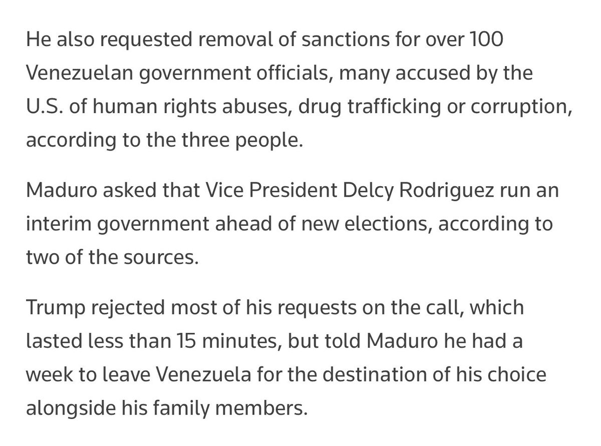 OrlvndoA's tweet image. #URGENTE | Reuters revela las demandas de Maduro para dejar el poder durante su llamada de 15 minutos con Trump el viernes 21 de noviembre:

- Amnistía plena para él y su familia, más la retirada del caso ante la Corte Penal Internacional.

- Pidió la remoción de sanciones de…