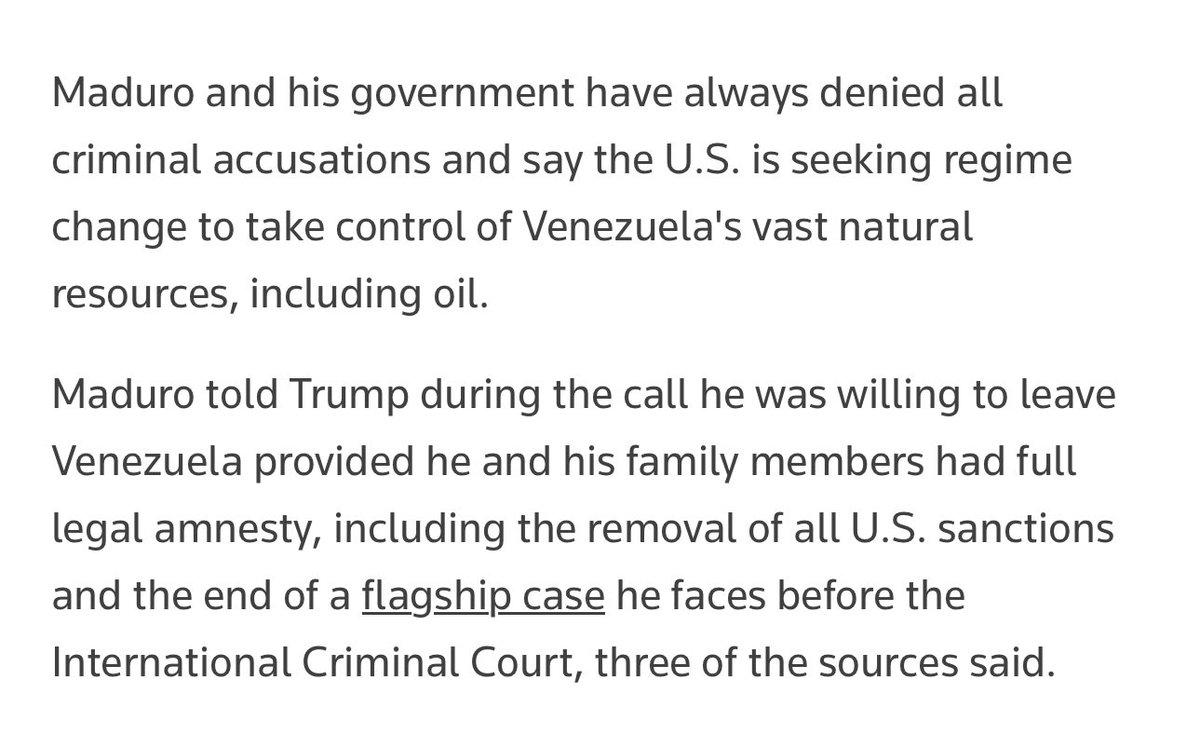 OrlvndoA's tweet image. #URGENTE | Reuters revela las demandas de Maduro para dejar el poder durante su llamada de 15 minutos con Trump el viernes 21 de noviembre:

- Amnistía plena para él y su familia, más la retirada del caso ante la Corte Penal Internacional.

- Pidió la remoción de sanciones de…