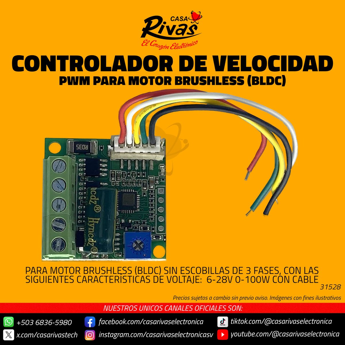 casarivastech's tweet image. Controlador de velocidad de motor brushless DC6-28v 0-100w con cable
Precio: $17.95
Consultas
wa.me/50368365980
Facebook: facebook.com/casarivaselect…
Instagram: instagram.com/casarivaselect…
TikTok: tiktok.com/@casarivaselec…
#CasaRivas #ElSalvador #Robotica #parati  #electronics