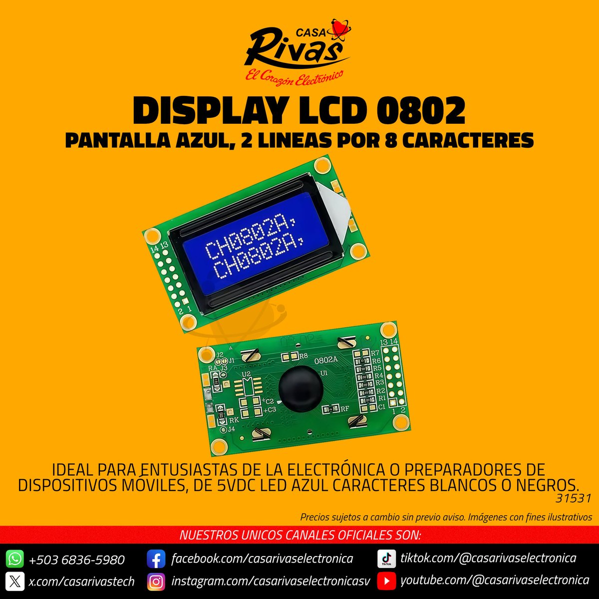 casarivastech's tweet image. DISPLAY LCD 0802 AZUL 2 lineas x8 caracteres
Precio: $3.95
Consultas
wa.me/50368365980
Facebook: facebook.com/casarivaselect…
Instagram: instagram.com/casarivaselect…
TikTok: tiktok.com/@casarivaselec…
#CasaRivas #ElSalvador #Robotica #parati #technology #electronics