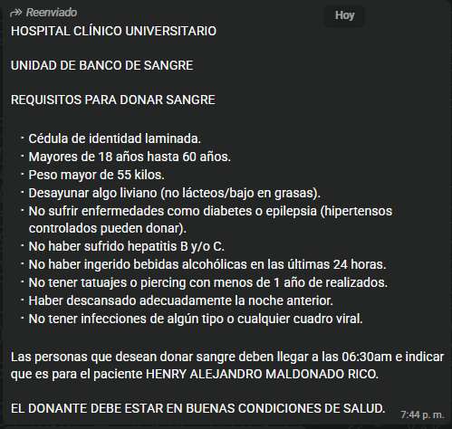 eldiario's tweet photo. #ServicioPúblico | Se solicitan donantes de sangre para el paciente Henry Alejandro Maldonado Rico. Quienes deseen donar, deben acudir al banco de sangre del Hospital Clínico Universitario de Caracas.

Más información aquí 👇 https://t.co/GALmbP9Eh6