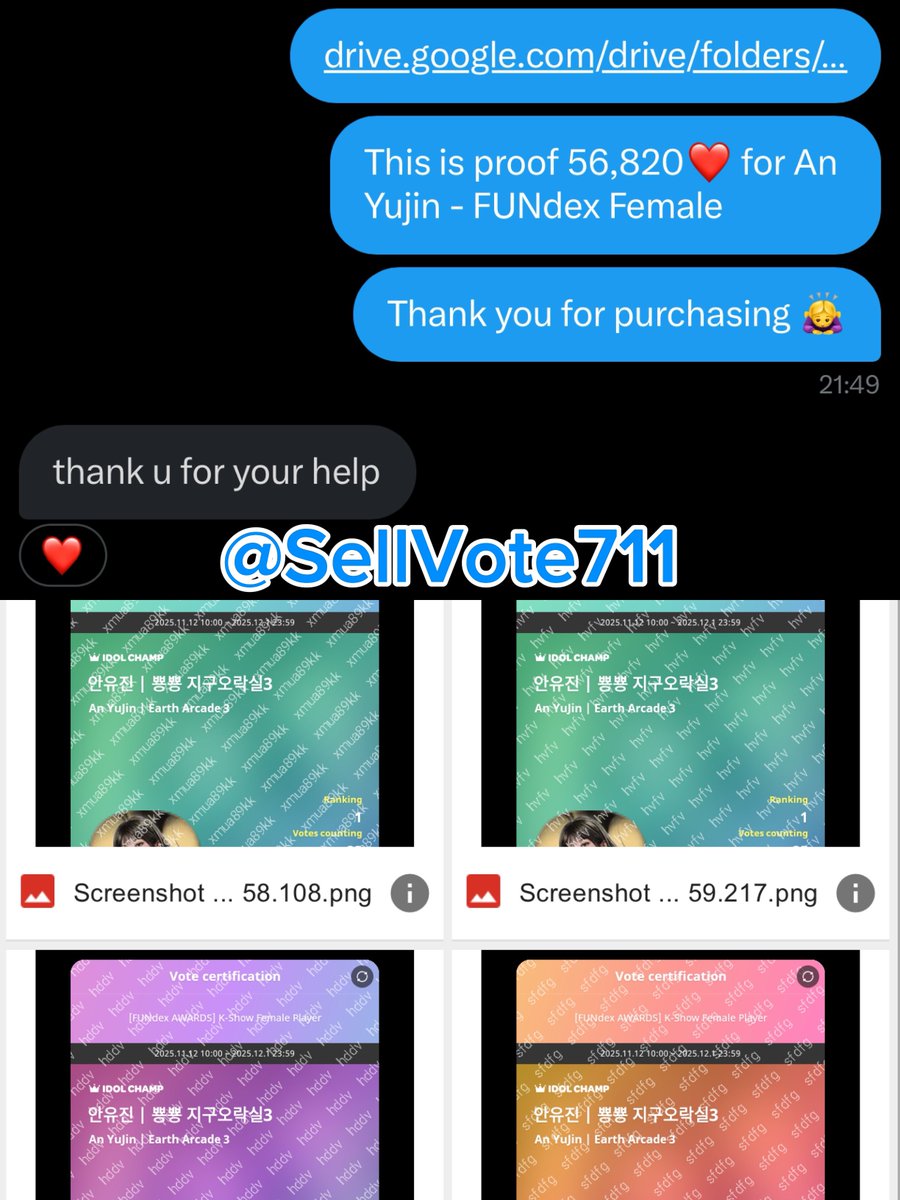 ❄️ IDOLCHAMP ❄️
🗳️ FUNdex K-show Female Player

Sold 56,820❤️ for #ANYUJIN  
Purchased by anonymous

Thank you for purchasing 🙇‍♀️

#SellVote711
