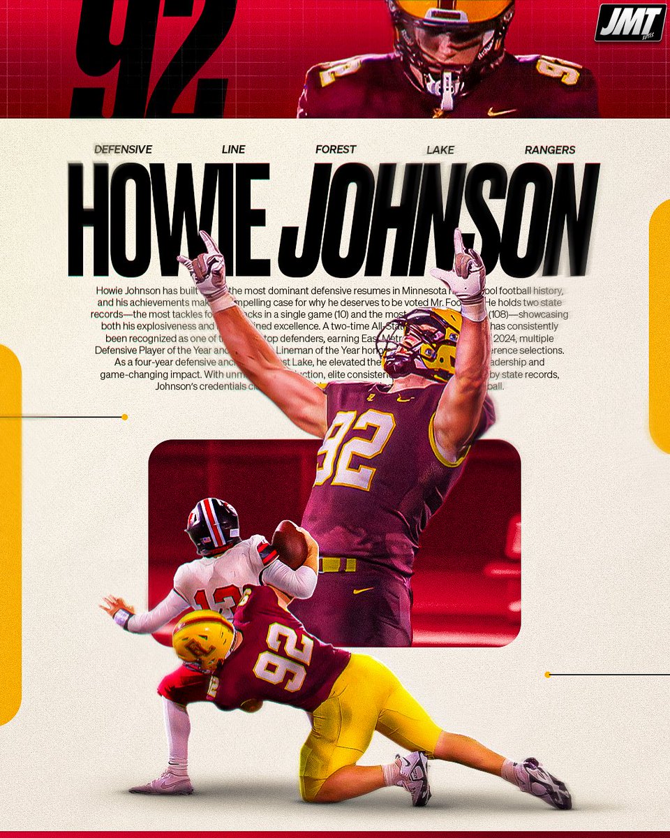 AlphaMike_JJS's tweet image. Performance &amp;amp; Dominance

4 years. 2 state records.

Most TFL/Sacks in a game: 10
Career TFL/Sacks: 108
Multi-year All-State, Player of the Year, and Defensive standout.

Power. Skill. Legacy.

So tell us — IS Howie Mr. Football? 

#ISHowieMrFootball #MrFootball2025 #StateRecord